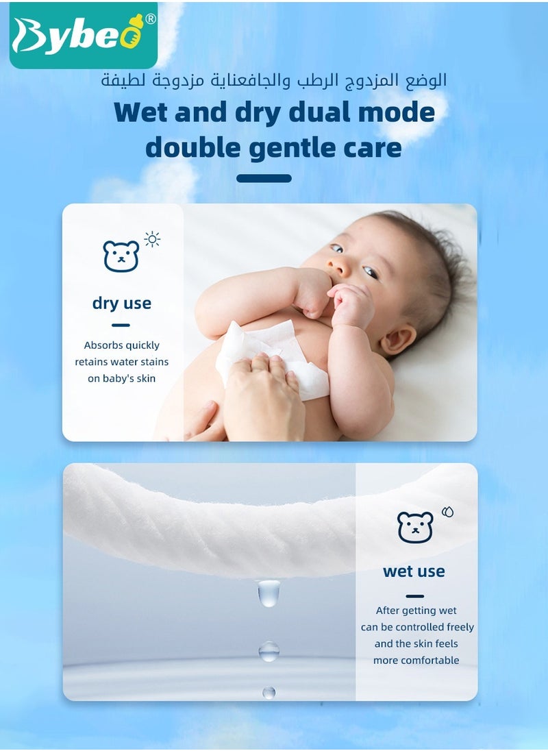 Bybeo 6 Packs Baby Cotton Tissue, Soft Baby Dry Wipe, Wet and Dry Use, Infant Cotton Towel, Made of Pure Cotton, 300 Count Unscented Disposable Facial Cotton Tissues for Baby Sensitive Skin  - Image 3