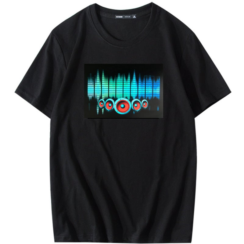 Tiktok same led voice-controlled luminous clothes luminous flash disco jumping couple round neck short sleeve cotton T-shirt men and women fashion 208 