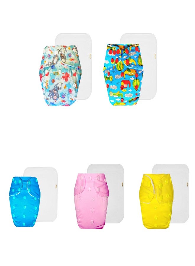 Dumbledo Premium Cloth Diaper with Cotton Insert (Pack of 5) | Soft & Gentle | Breathable | Adjustable Snaps | Everyday Diapering Essential | 3 Months - 3 Years | Unisex Baby - Image 1