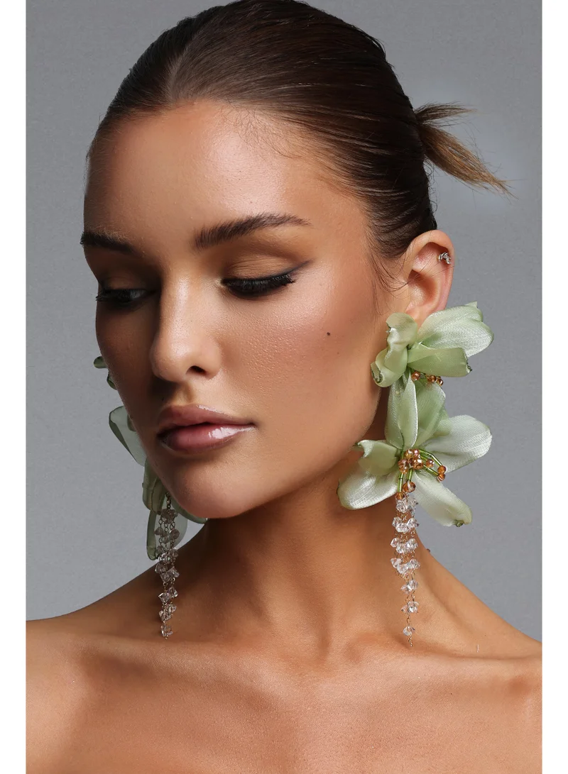 Bella Barnett Lalie Fabric Flower Crystal Tassel Earrings