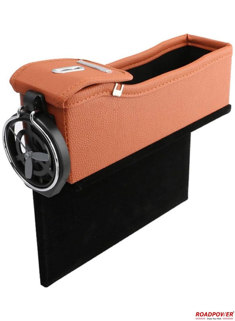 RoadPower Universal Car Seat Gap Filler  Side Pocket Organizer Seat Box with Cup Holder For Smartphone Coin Wallet Key Interior Accessories 2Pcs Brown - Image 3