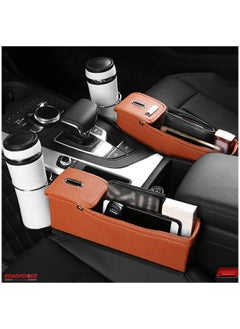 RoadPower Universal Car Seat Gap Filler  Side Pocket Organizer Seat Box with Cup Holder For Smartphone Coin Wallet Key Interior Accessories 2Pcs Brown  - Image 4
