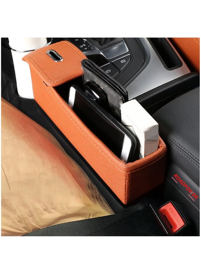 RoadPower Universal Car Seat Gap Filler  Side Pocket Organizer Seat Box with Cup Holder For Smartphone Coin Wallet Key Interior Accessories 2Pcs Brown - Image 5