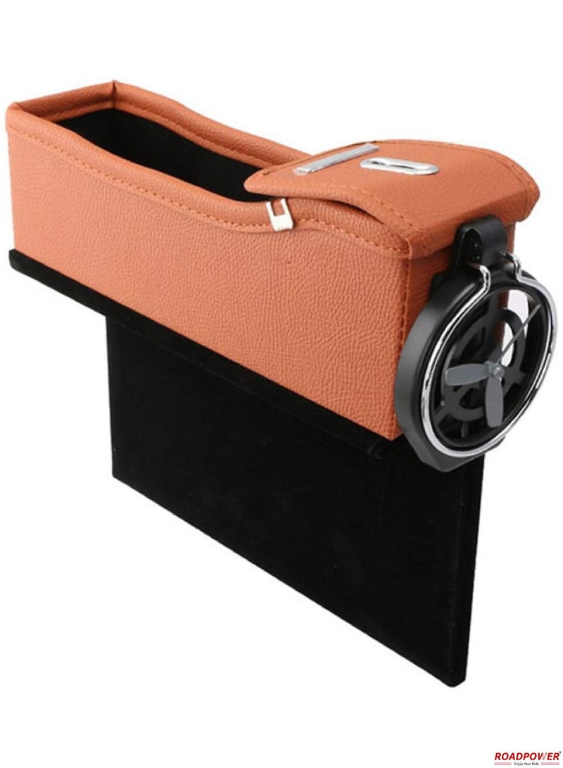 RoadPower Universal Car Seat Gap Filler  Side Pocket Organizer Seat Box with Cup Holder For Smartphone Coin Wallet Key Interior Accessories 2Pcs Brown - Image 2