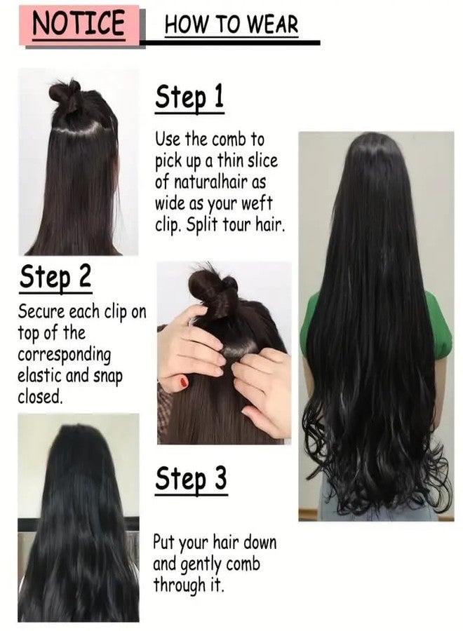 Assu 26 Inch Clip-In Hair Extensions for Women | Hair Weft with 5 Clips | Easy DIY Washable Wavy Hairpiece for Daily Use | Black Hair Extensions - Image 2