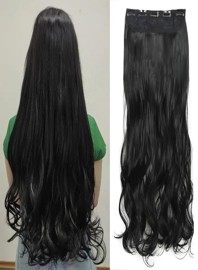 Assu 26 Inch Clip-In Hair Extensions for Women | Hair Weft with 5 Clips | Easy DIY Washable Wavy Hairpiece for Daily Use | Black Hair Extensions - Image 1