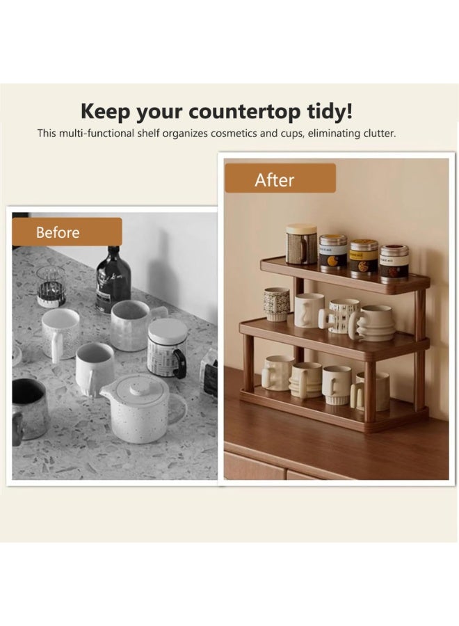 Arabest Wood Desktop Organizer Shelf,3-Tier Mug Holder Countertop,Vanity Desk Shelf,Multipurpose Tiered Countertop Storage Shelf for Kitchen, Mugs, Spices,Dresser Table(16in/40cm, Walnut) - Image 4