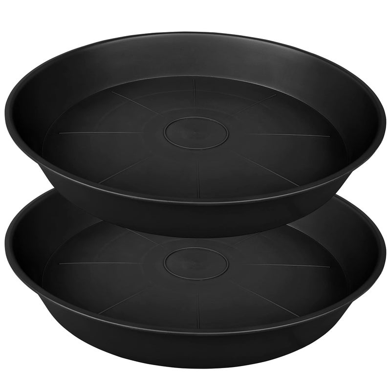 Bleuhome 2 Pack of 20 22 inch Plant Saucer 36 Depth Tray Large Deep Heavy Duty Saucers for Pots Garden Plastic Flower Plant Trays for Indoors Outdoor Tray for Planter 1923 Black