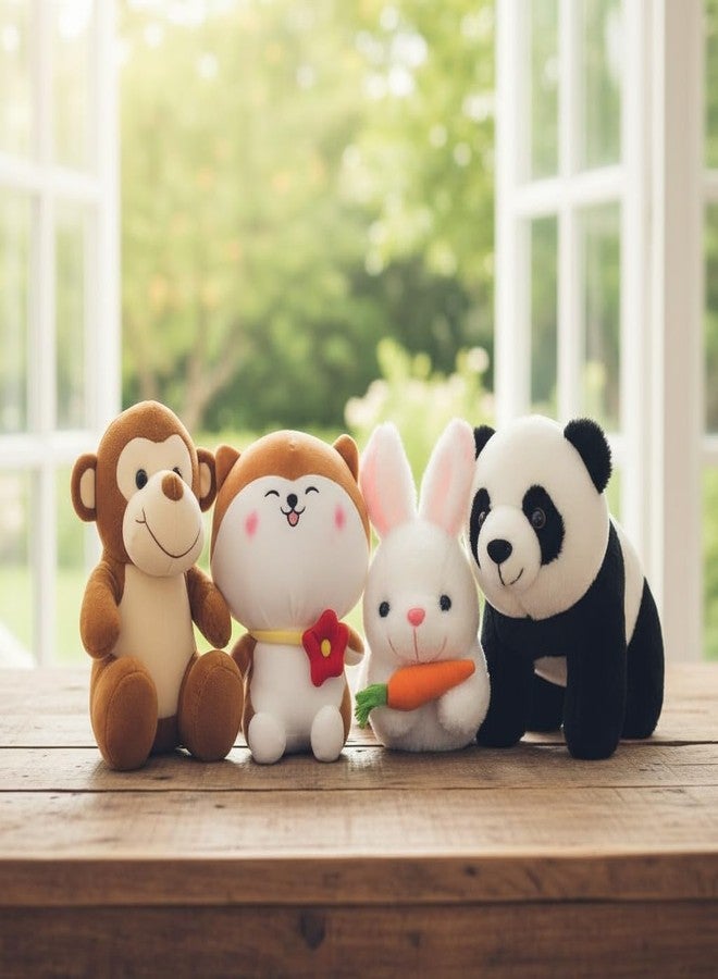 Future Shop Pack of 4 Elegant Soft Toys Combo Plush Stuffed Animals (Monkey-Cat-Rabbit-Panda)