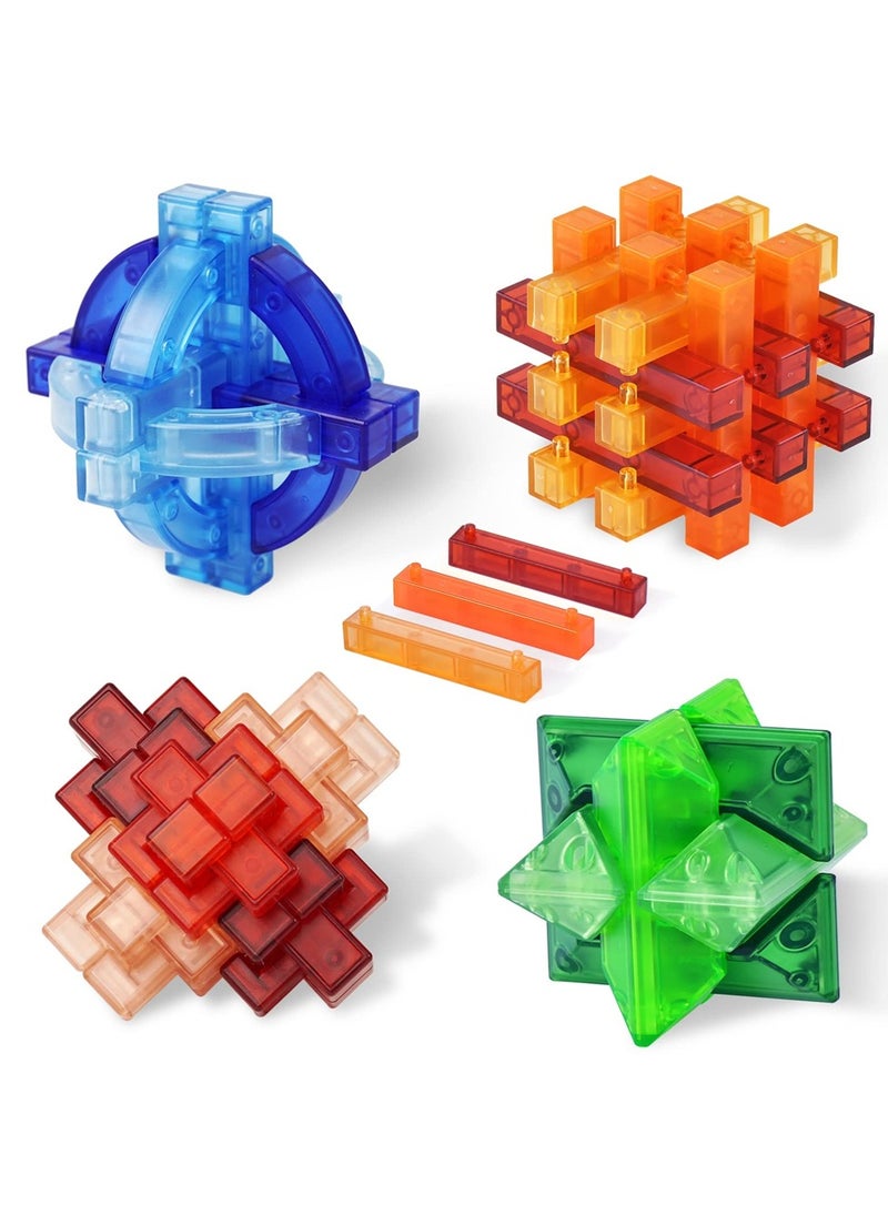 Excefore ألعاب تركيب 3D للألغاز الذهنية للأطفال والبالغين، مكعب روبيك، ألعاب تعليمية، 4 قطع قفل كونغ مينغ الصيني لاختبار الذكاء، التفكير، ألعاب الصبر  - Image 1