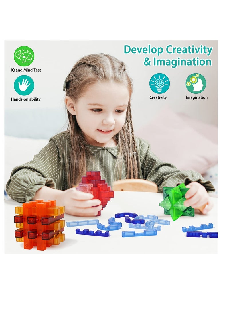 Excefore ألعاب تركيب 3D للألغاز الذهنية للأطفال والبالغين، مكعب روبيك، ألعاب تعليمية، 4 قطع قفل كونغ مينغ الصيني لاختبار الذكاء، التفكير، ألعاب الصبر  - Image 2
