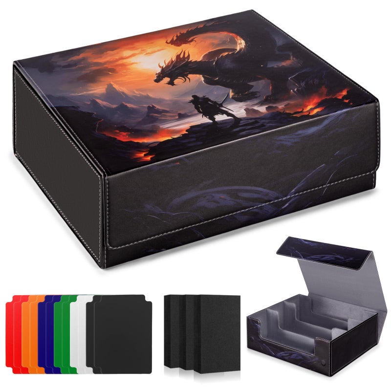 ULTRGEE Card Deck Box compatible with MTG - Holds 1800+ Cards, Card Deck Case, Card Storage Box fits TCG/PTCG/YGO Cards and Sport Cards with 10 Dividers - Dusk Dragonfire - Image 1