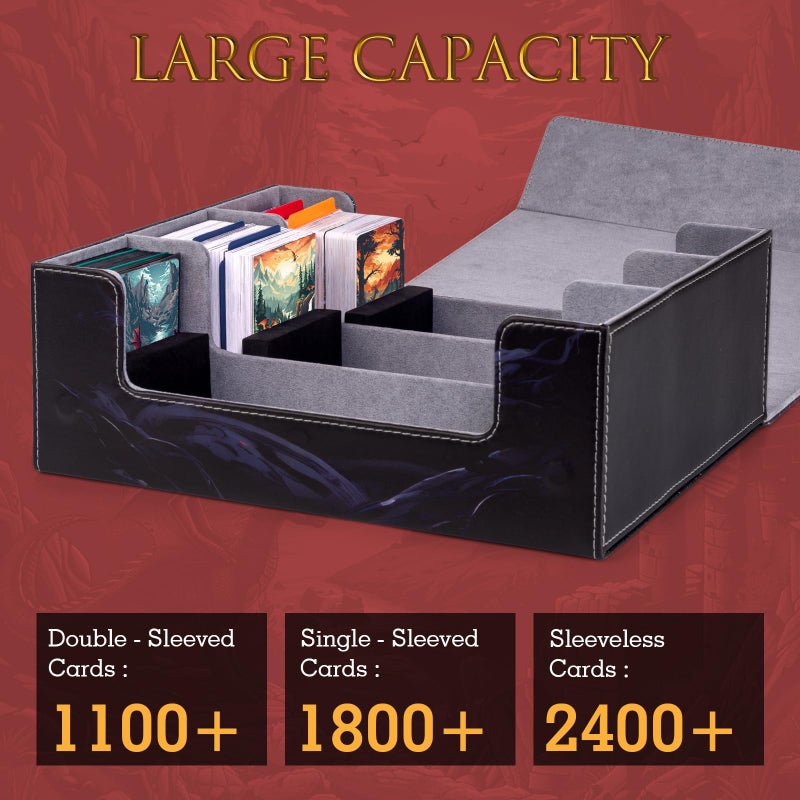 ULTRGEE Card Deck Box compatible with MTG - Holds 1800+ Cards, Card Deck Case, Card Storage Box fits TCG/PTCG/YGO Cards and Sport Cards with 10 Dividers - Dusk Dragonfire - Image 4