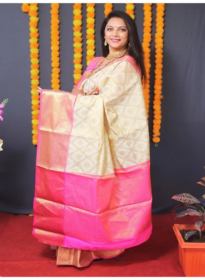 Awesome Women's Kanjivaram Art Silk Saree Perfect for Any Occasion with Matching Blouse (White) - Image 5