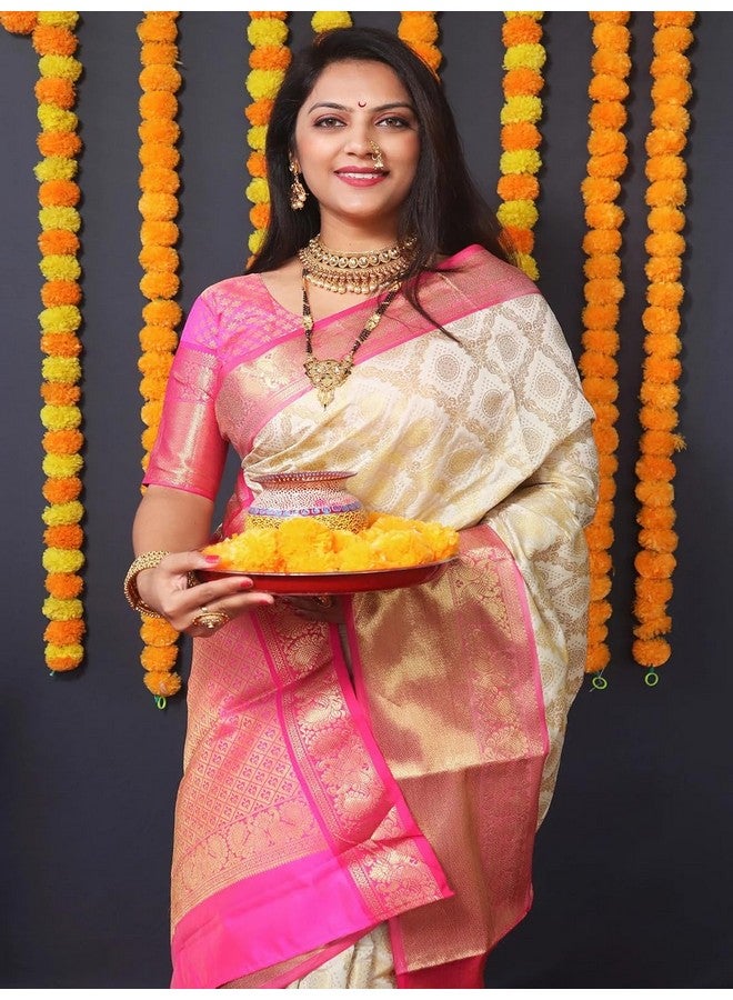 Awesome Women's Kanjivaram Art Silk Saree Perfect for Any Occasion with Matching Blouse (White) - Image 2