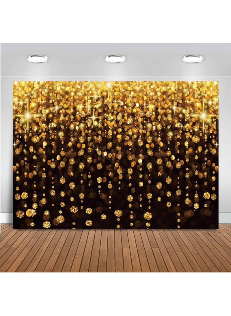 CHAIYA CHAIYA 7x5ft Gold Glitter Backdrop Curtain Black Gold Bokeh Photo Booth Background for Prom Graduation Wedding Bridal Shower New Years Eve New Year Party Backdrop 