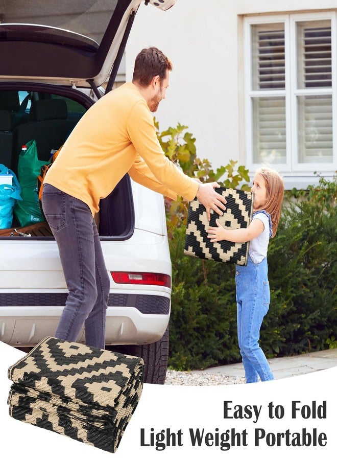 Mattitude سجادة ماتيتيود الخارجية المقاومة للماء، مقاس 5 × 8 قدم، مصنوعة من القش البلاستيكي، قابلة للعكس، مناسبة للفناء، الفناء الخلفي، النزهات، الشاطئ، التخييم، والمركبات الترفيهية، باللونين الأسود والبيج. - Image 5