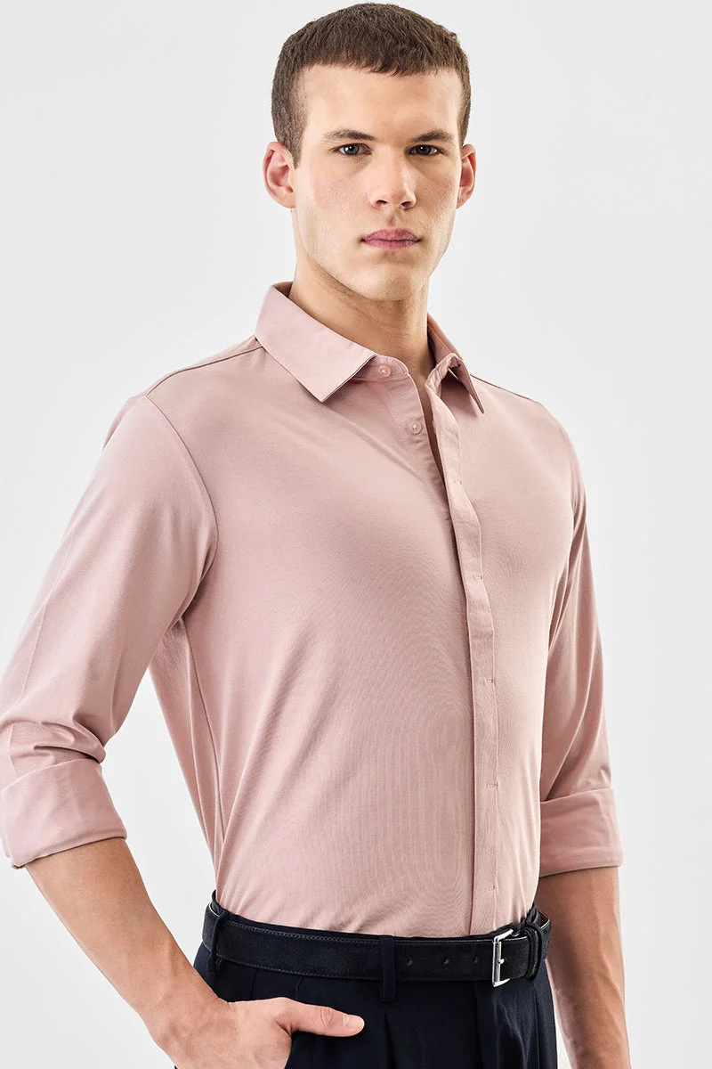 سنيتش Pastel Pink Solid Long Sleeve Regular Fit Formal Shirt