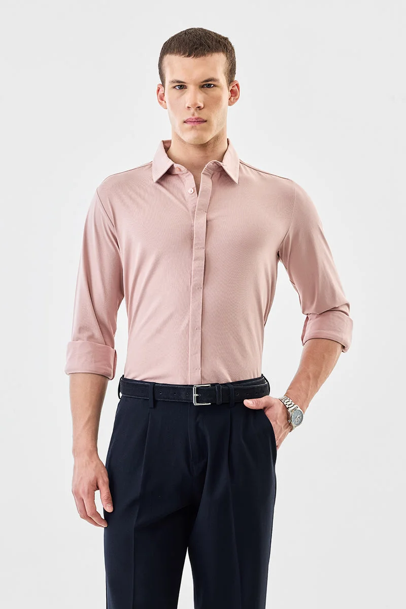 سنيتش Pastel Pink Solid Long Sleeve Regular Fit Formal Shirt
