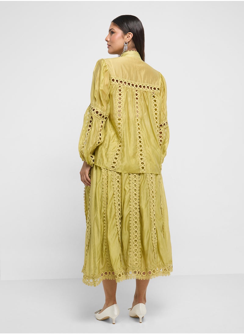 Khizana Top & Skirt Set With Lace Trim  - Image 2