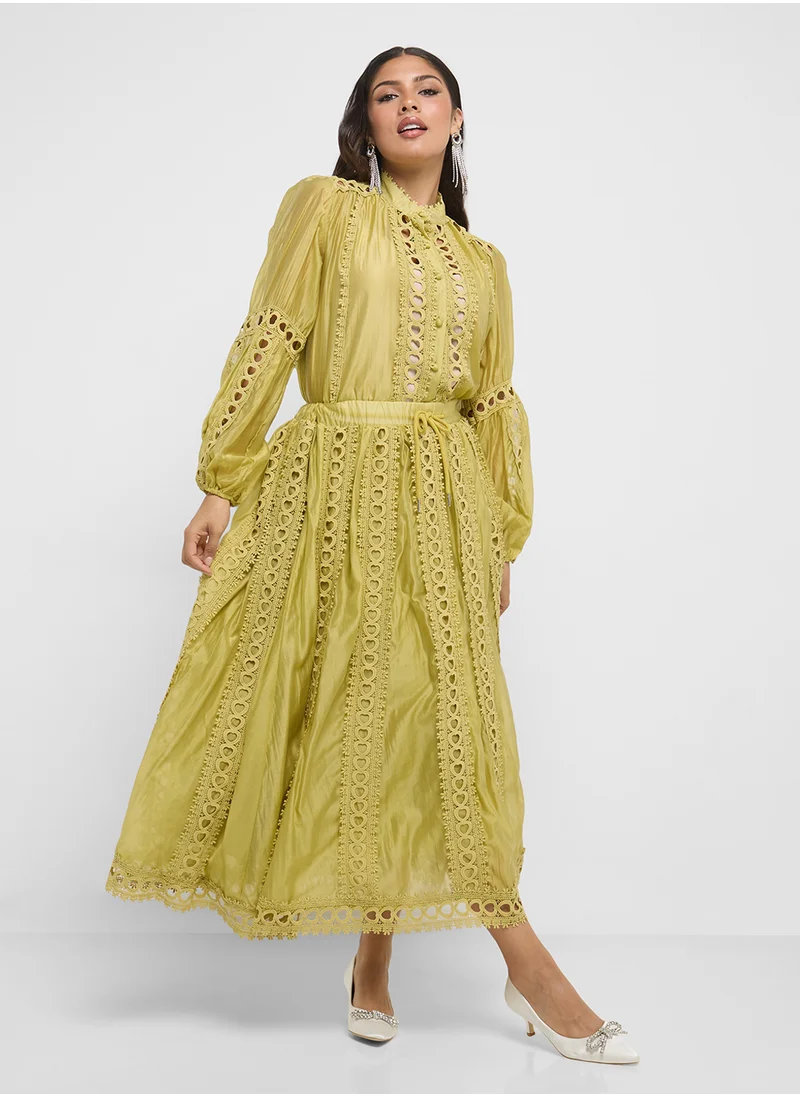 Khizana Top & Skirt Set With Lace Trim