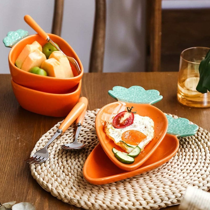 comfrt Cute Carrot Shaped Ceramic Bowl Dessert Plate Fruit Candy Dishes Dinnerware for Appetizer Saucer Afternoon Tea (Carrot Plate) - Image 3