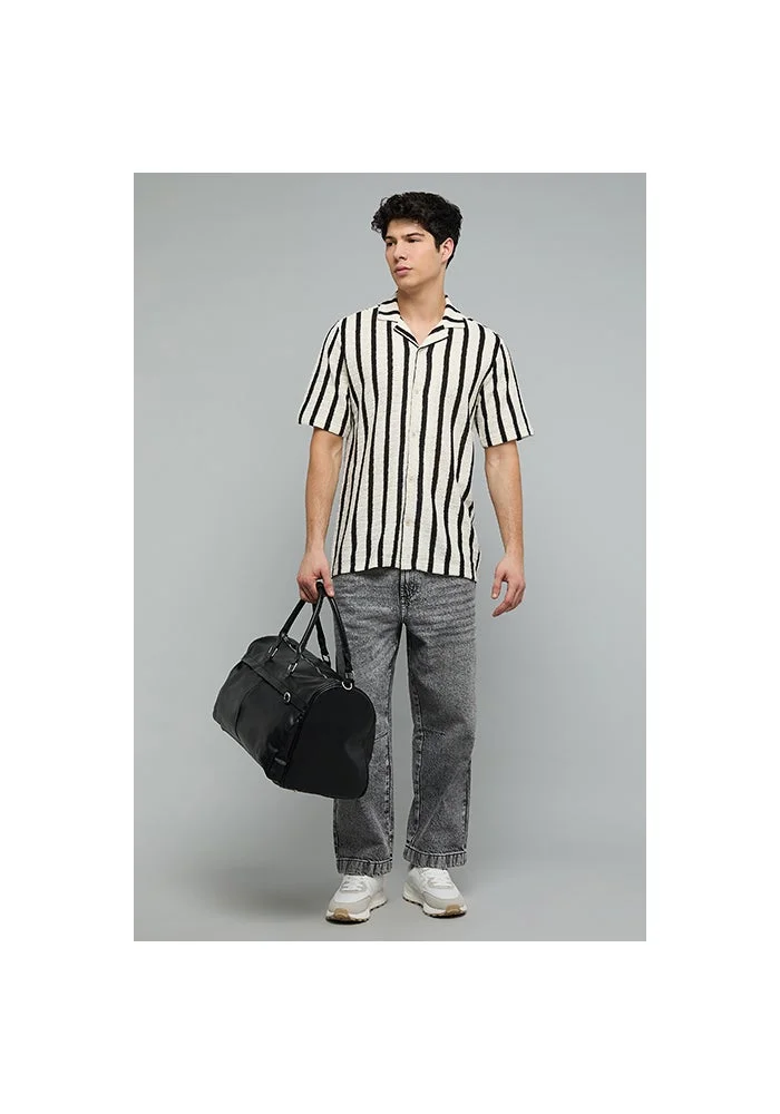 أر أند بي Striped Shirt with Revere Collar and Short Sleeves