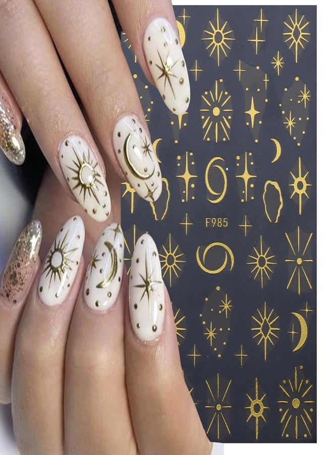 TBRZTR 8 Sheets Gold Nail Sticker 3D Self-Adhesive Nail Decals Art Unique Moon Sun Stars White Cloud Snake Design Nail Art Sticker Decoration for Women Manicure Tips Acrylic Nails DIY Nails Art Supplies - Image 2