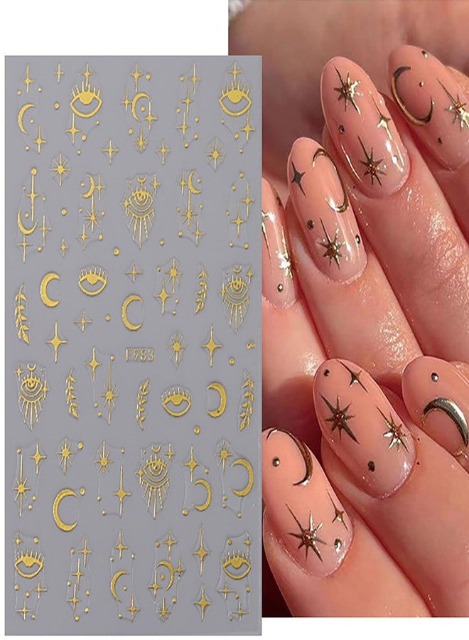 TBRZTR 8 Sheets Gold Nail Sticker 3D Self-Adhesive Nail Decals Art Unique Moon Sun Stars White Cloud Snake Design Nail Art Sticker Decoration for Women Manicure Tips Acrylic Nails DIY Nails Art Supplies - Image 3