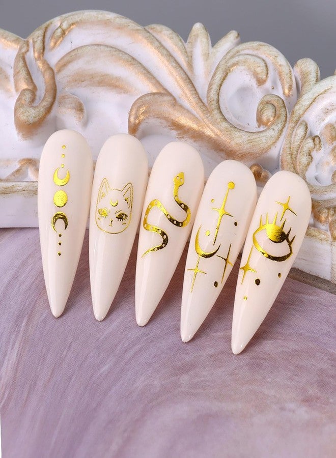 TBRZTR 8 Sheets Gold Nail Sticker 3D Self-Adhesive Nail Decals Art Unique Moon Sun Stars White Cloud Snake Design Nail Art Sticker Decoration for Women Manicure Tips Acrylic Nails DIY Nails Art Supplies - Image 5