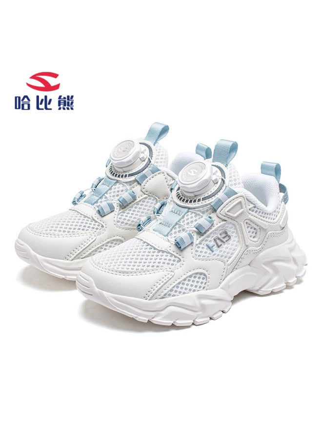 Habbear Mesh Spring Comfortable Casual Children's Sneaker Boys' Button Shoes Girls' White Shoes