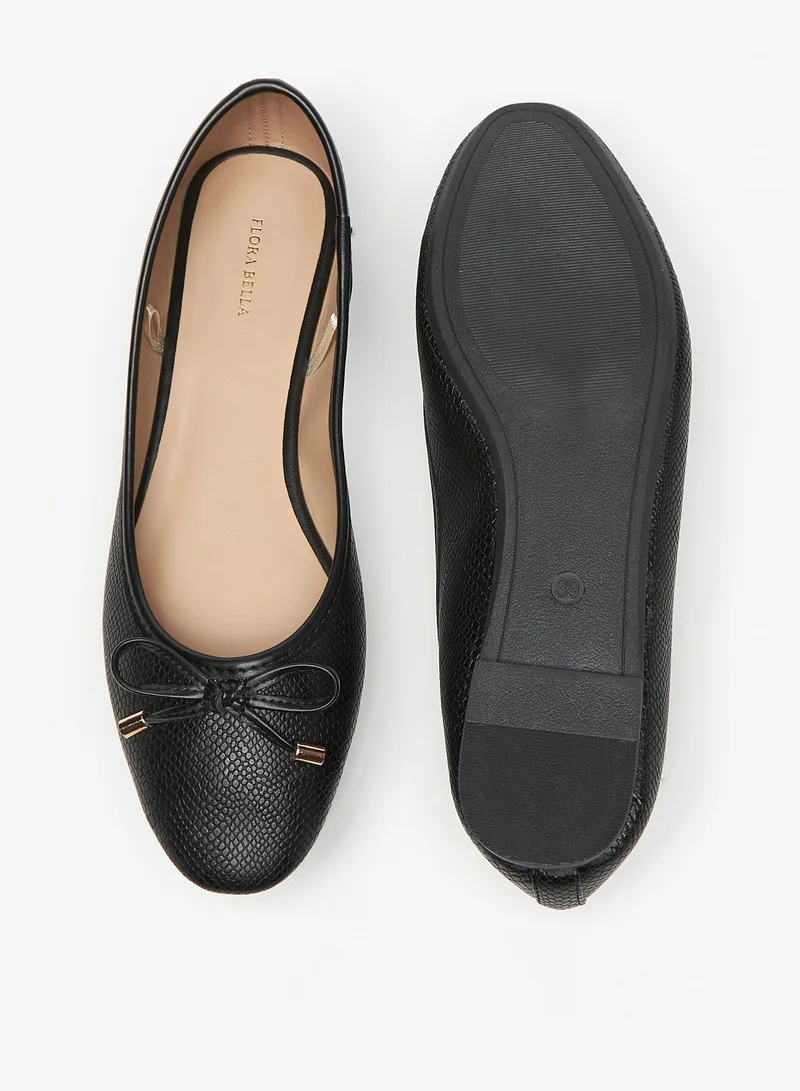 Flora Bella Textured Slip-On Round Toe Ballerina Shoes with Bow Accent