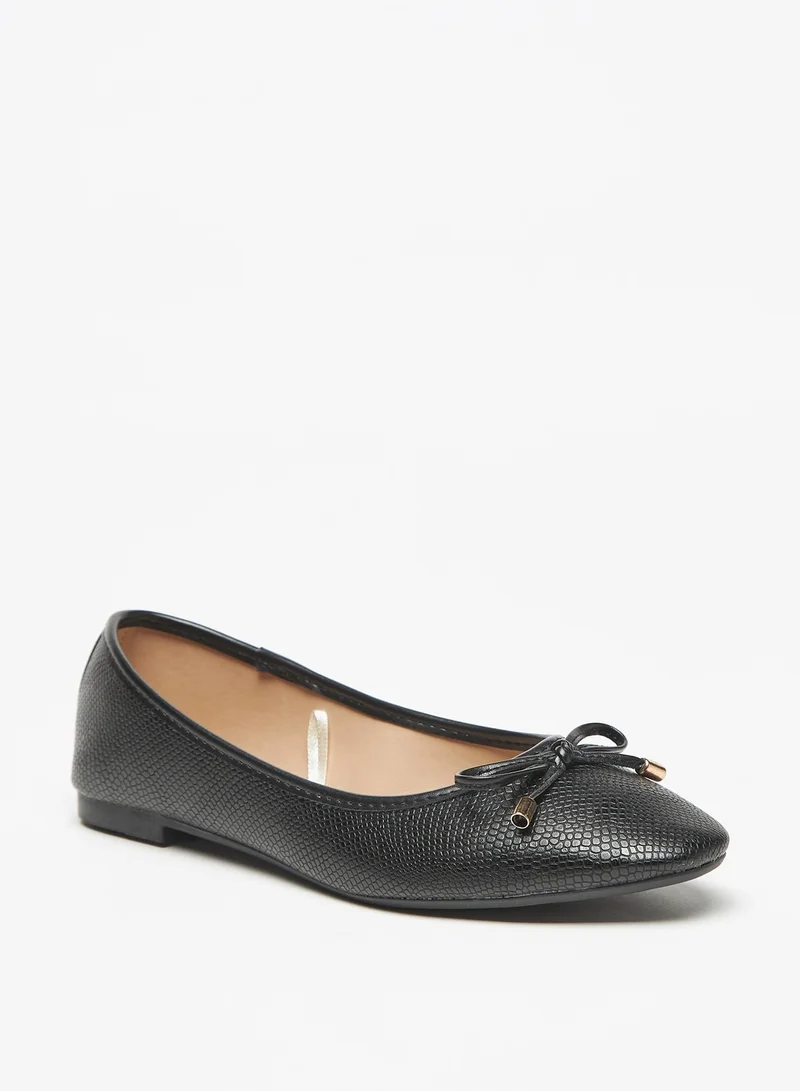 Flora Bella Textured Slip-On Round Toe Ballerina Shoes with Bow Accent