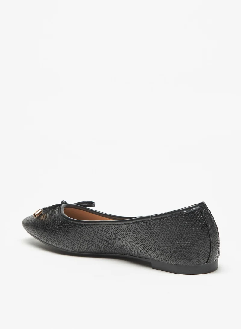 Flora Bella Textured Slip-On Round Toe Ballerina Shoes with Bow Accent