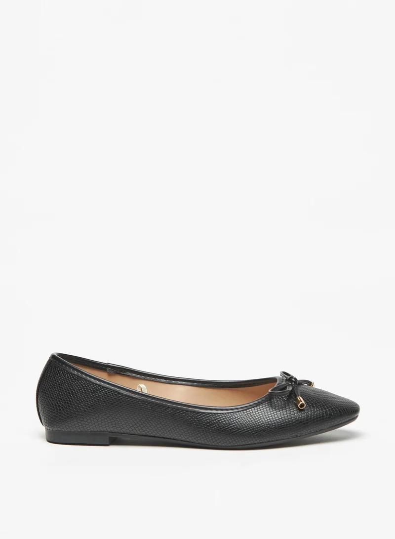 Flora Bella Textured Slip-On Round Toe Ballerina Shoes with Bow Accent