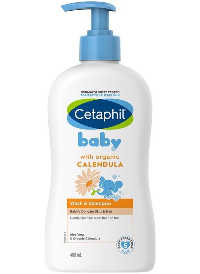 Cetaphil Cetaphil Baby Wash and Shampoo, Moisturizer gentle Cleanser, Foaming Wash with Organic Calendula, Unscented, 400ml  - Image 1