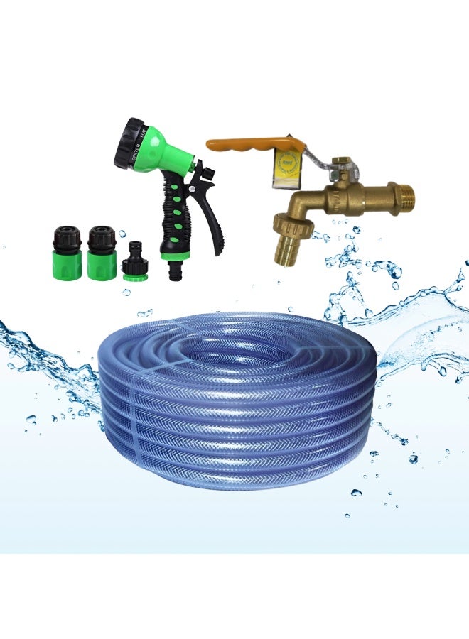 3-PCS Garden Watering Set: 50 Yard(150Ft) 1/2" Reinforced Hose Pipe, Multifunctional Spray Gun with Quick Connectors, and 1/2" Tap Valve Combo - Image 1