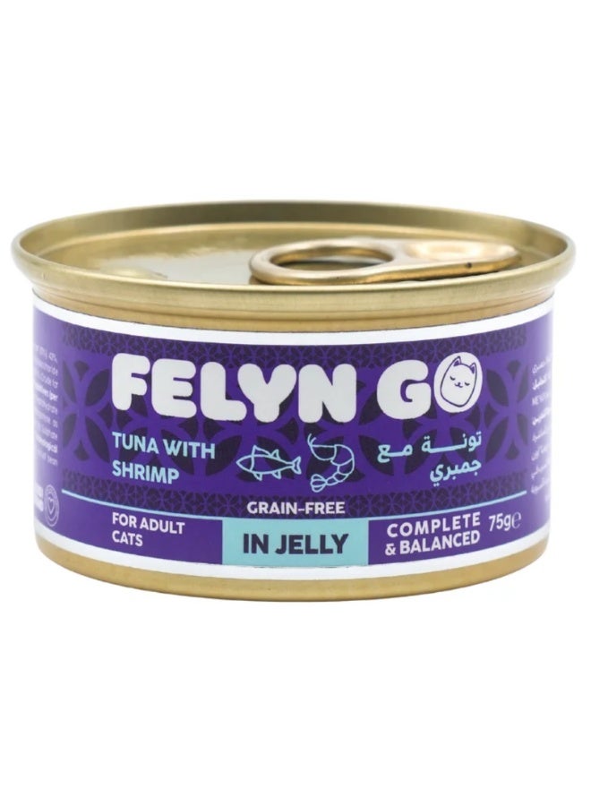 Felyn Go Complete & Balanced Cat Food – Tuna with Shrimp in Jelly – Wet Food Can 6 X75g - Image 1