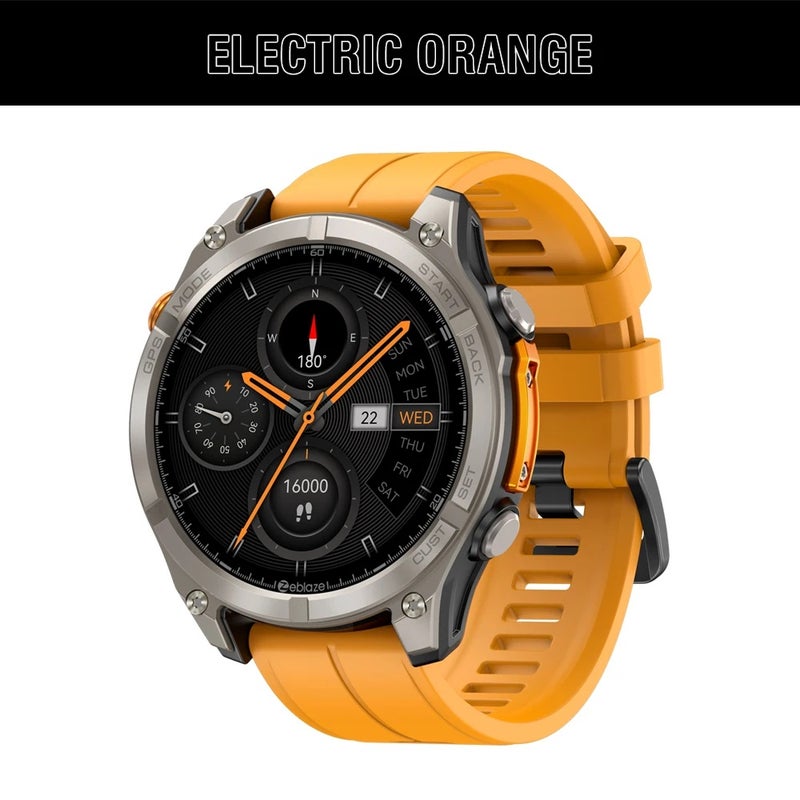 زيبليز ساعة ذكية Zeblaze Stratos 4 GPS Smartwatch 1.43" Amoled Screen Compass Barometric Altimeter Flashlight Voice Calling Smart Watch, Electric Orange - Image 1