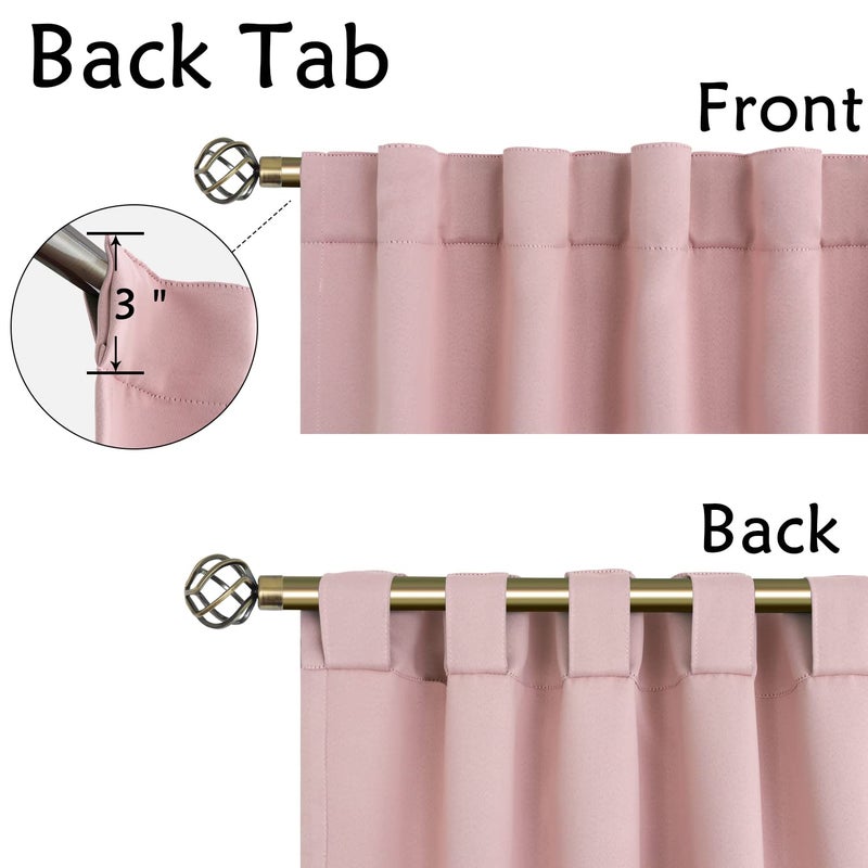BGment الستائر الجيب وتبويب القضبان المليئة بتبويب الظهر لغرفة النوم - الغرفة المعزولة الحرارية الستائر المظلمة لغرفة المعيشة 2 ألواح ستارة نافذة (42 × 63 بوصة وردي) - Image 3