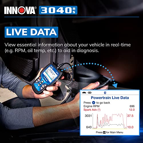 iNNOVA إنوفا 3040RS، جهاز فحص OBD2، جهاز بث بيانات حية، مختبر بطارية/بديل، إعادة ضبط ضوء فحص المحرك/ضوء الفرامل/ضوء الزيت، إصلاحات وتكاليف إصلاح مجانية موصى بها من ميكانيكي، تحديثات مجانية - Image 3