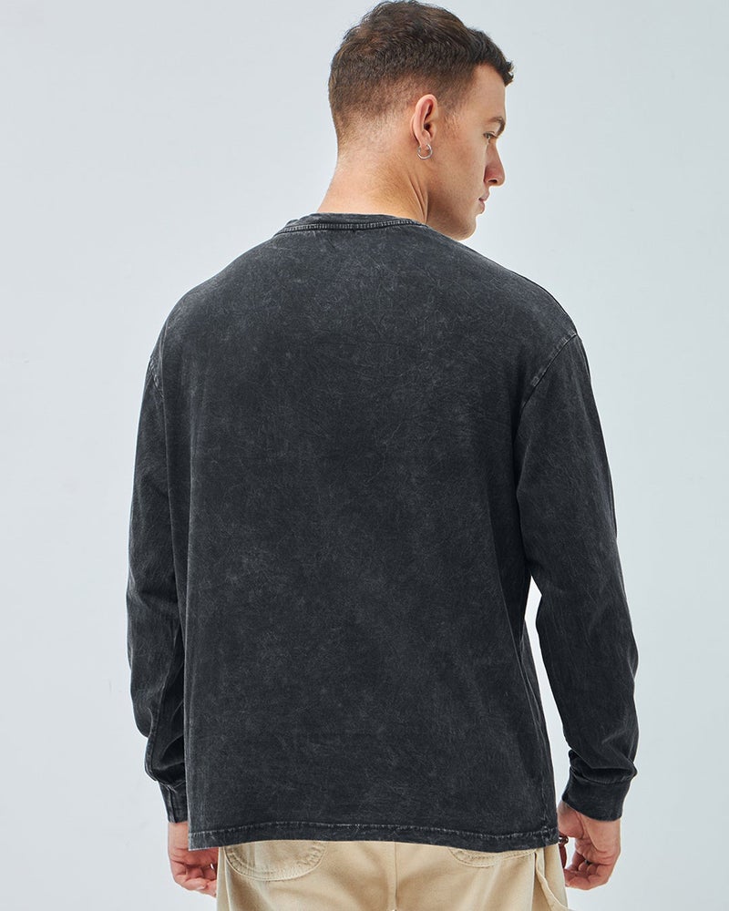 bewakoof Men's Black Oversized Acid Wash T-shirt - Image 4