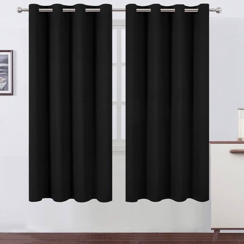 LEMOMO Black Thermal Blackout Curtains/52 x 72 Inch/Set of 2 Panels Room Darkening Curtains for Bedroom - Image 1