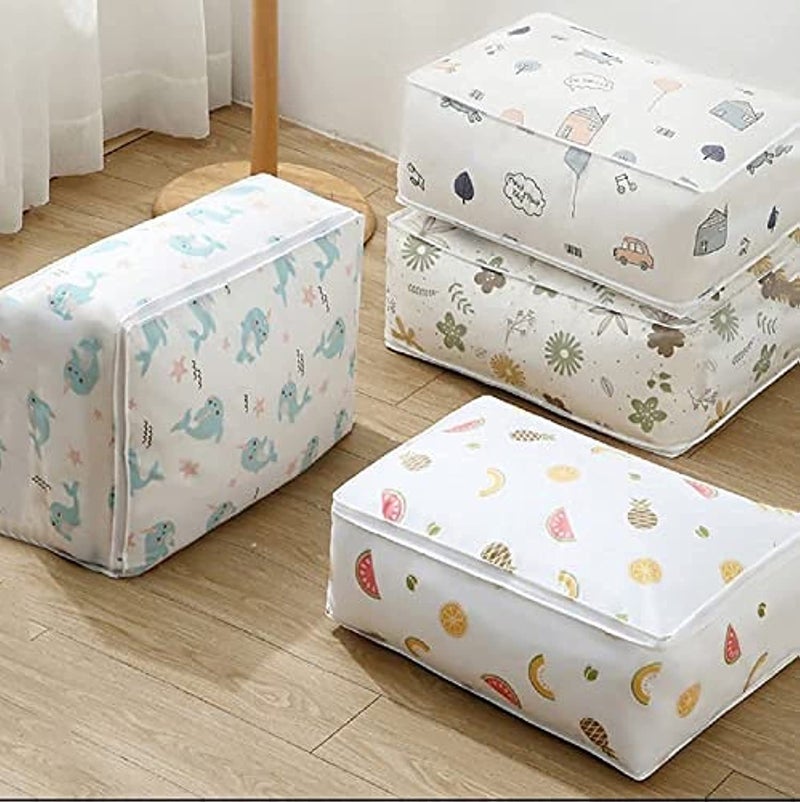 MARK AMPLE Foldable Storage Bags Folding Organizer Bag for Clothes Quilt Blanket Pillow Luggage Breathable Closet Organizer Color Transparent with Random Print 10 - Image 1