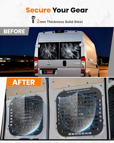 MELIPRON Van Window Security Screens Fit for FAM ProMaster High Roof Rear Door, Anti-Theft MOLLE Van Window Guards, Steel Safety Screens for Cargo Vans - Image 4