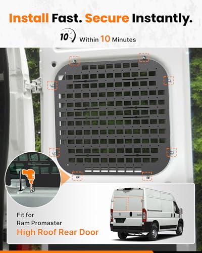 MELIPRON Van Window Security Screens Fit for FAM ProMaster High Roof Rear Door, Anti-Theft MOLLE Van Window Guards, Steel Safety Screens for Cargo Vans - Image 3