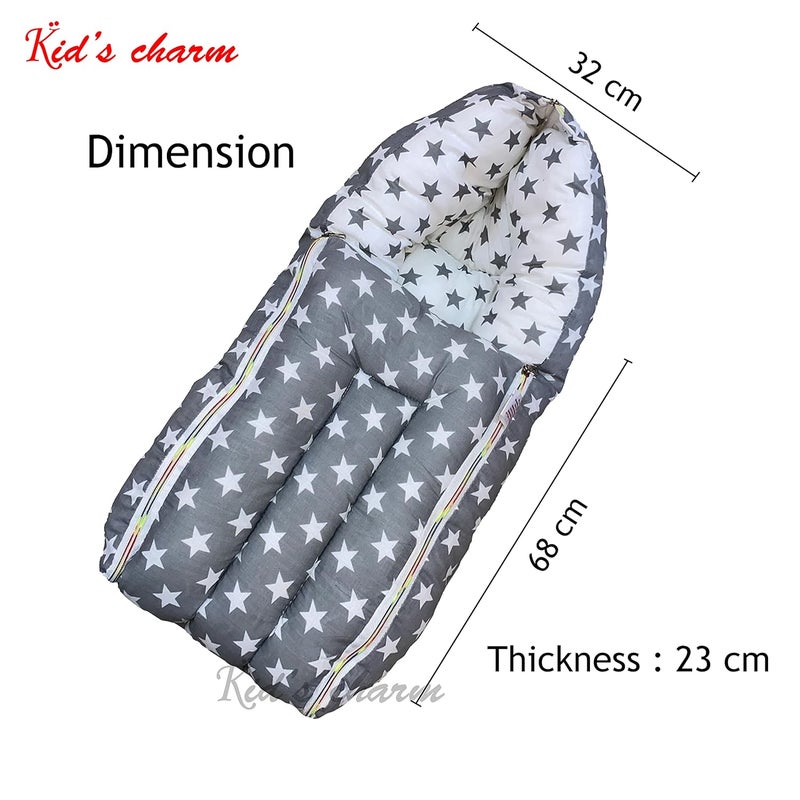 Kid's Charm مجموعة كومبو 2 قطعة للأطفال على شكل نجمة 3 في 1 سرير قطن للأطفال مع حقيبة حمل 2 في 1 سرير قطن للأطفال مع شبكة ناموسية لمدة 48 شهر رمادي - Image 3
