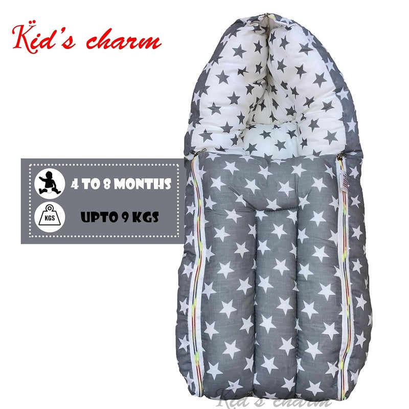 Kid's Charm مجموعة كومبو 2 قطعة للأطفال على شكل نجمة 3 في 1 سرير قطن للأطفال مع حقيبة حمل 2 في 1 سرير قطن للأطفال مع شبكة ناموسية لمدة 48 شهر رمادي - Image 4