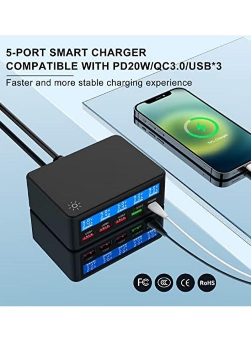 Captaintech USB Charging Station, Port Charging Station for Multiple Devices, Desktop USB C Charger with LED Display, 65W USB Charger Hub - Image 4