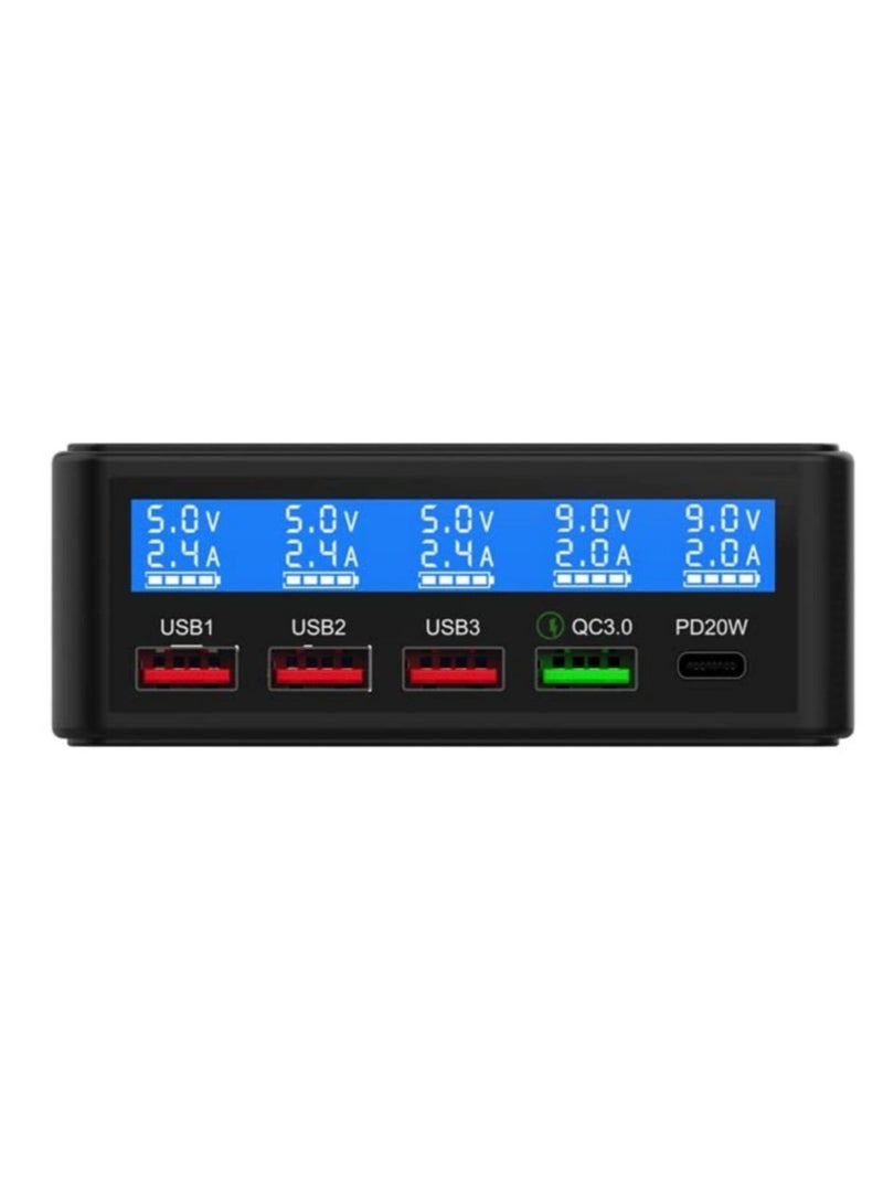 Captaintech USB Charging Station, Port Charging Station for Multiple Devices, Desktop USB C Charger with LED Display, 65W USB Charger Hub - Image 2